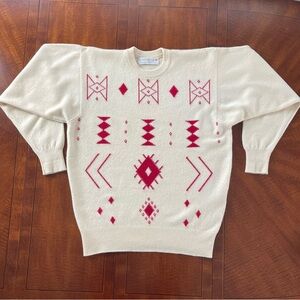 Vintage Women’s Clan Douglas Scotland Pure Cashmere Sweater Geometric Abstract M